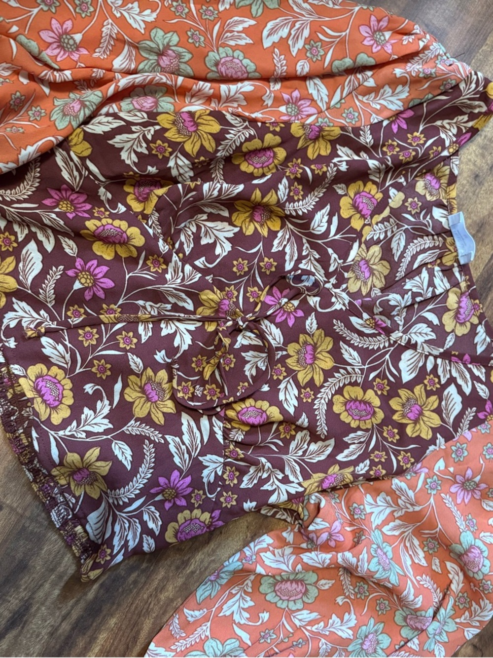 Sienna Sky Floral Tie-Front Top in Brown, Mustard & Pink